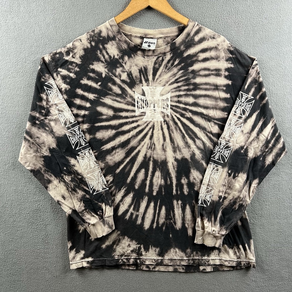 Vintage West Coast Choppers Shirt Mens XL Tie Die Long Sleeve Iron Cross Biker